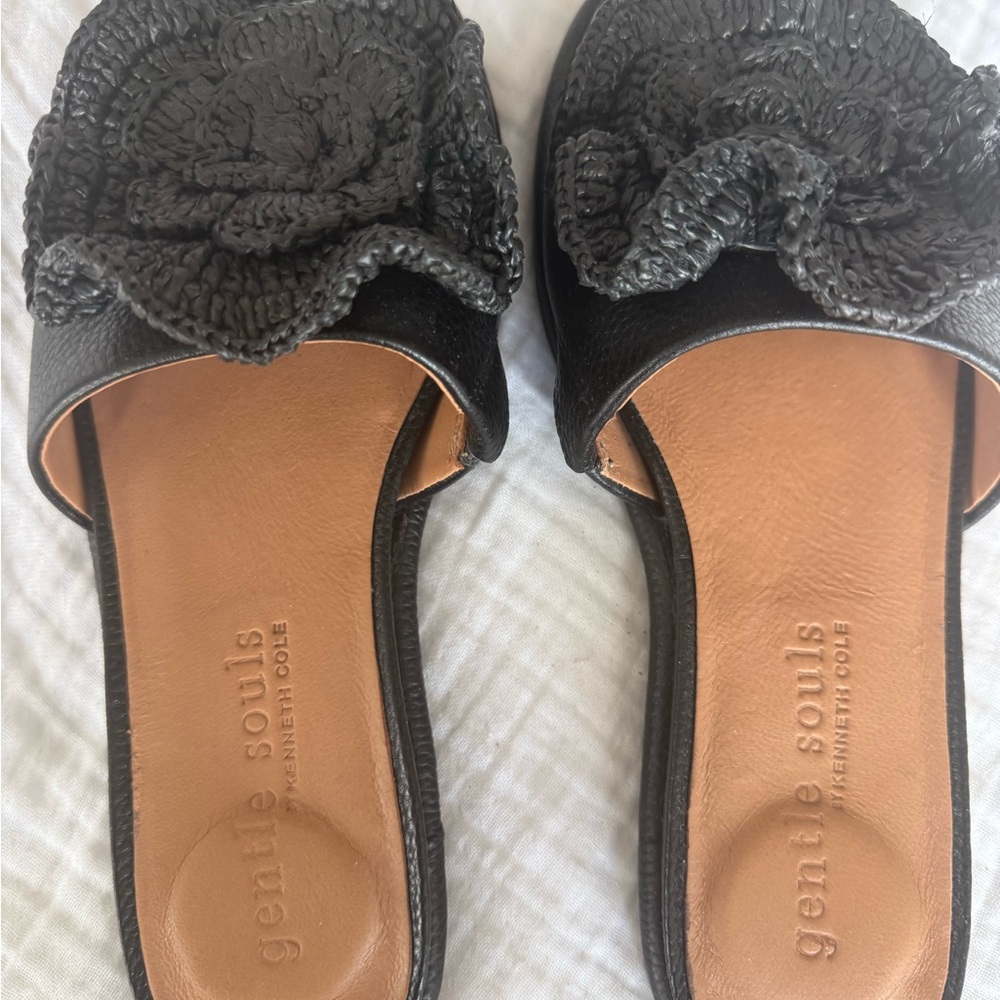 gentle souls Black Floral Slide Mules